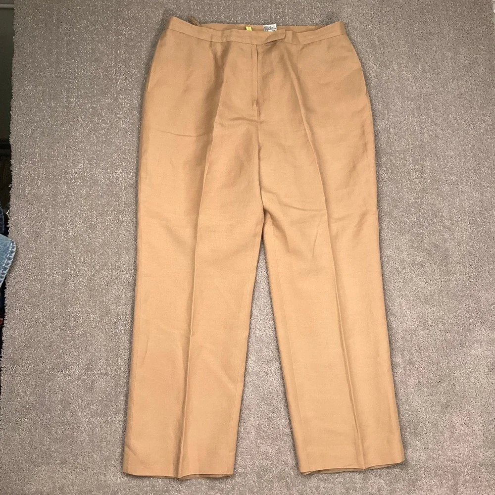Kasper‎ 3 Pc Pant Suit Women 18 Tan Embroidered Career Lightweight Linen Summer